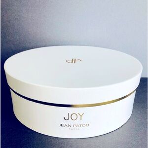 Jean Patou Paris Joy Hat box 10" d round box White satin gold trim stiff hat box